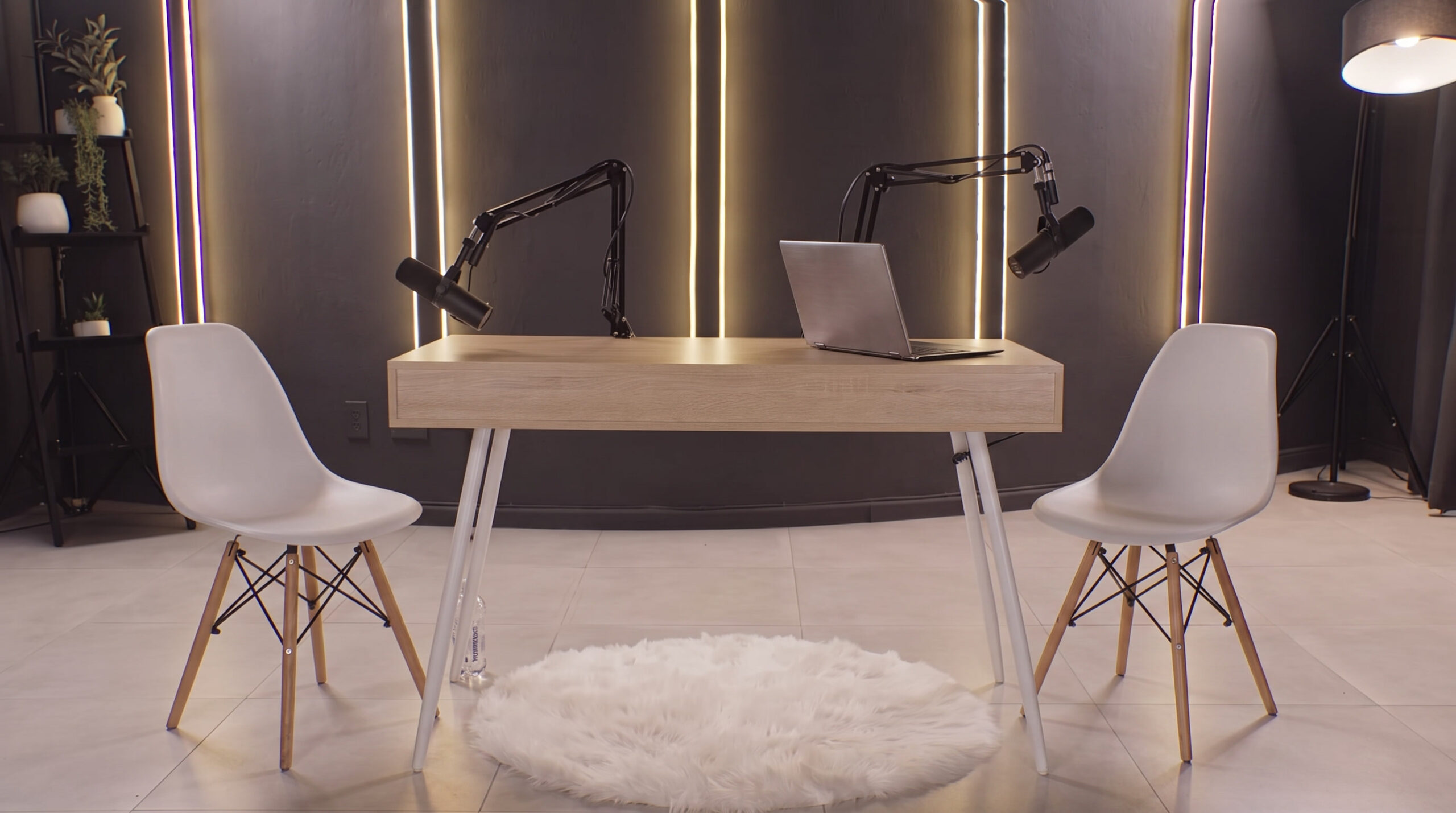 Modern mood-lit podcast studio