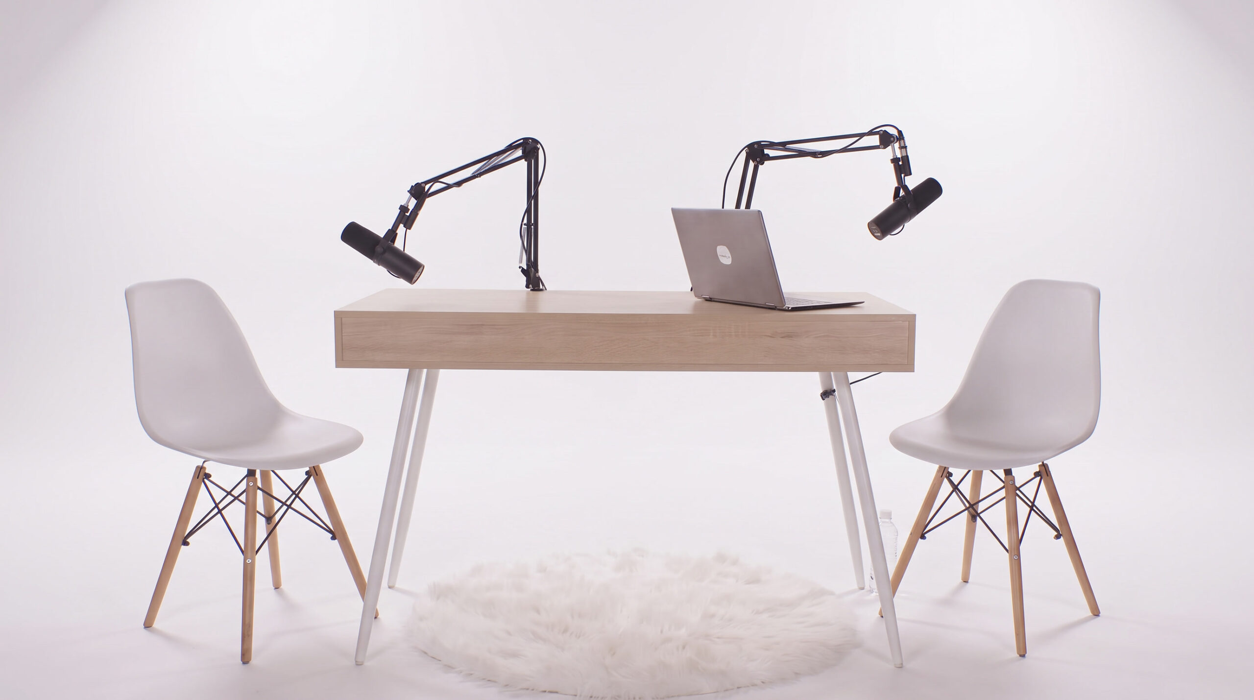 White cyclorama podcast studio